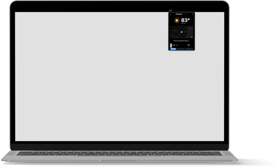 GrayCloud menu bar widget on a MacBook showing 83 degrees